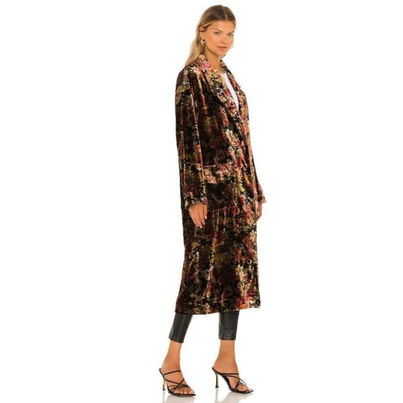 Free People Simone Velvet Long Maxi Duster in Black Rose Combo Size L NEW - Picture 3 of 9